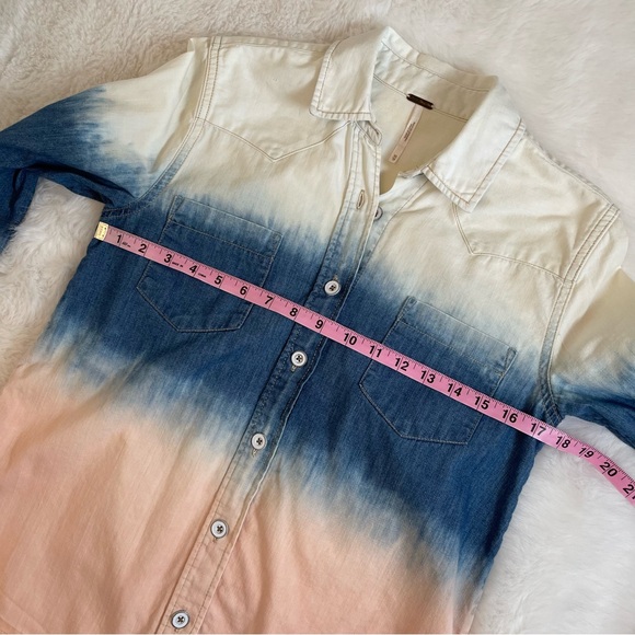 Free People Boho Button Down Ombré Denim Western Shirt - Picture 11 of 15